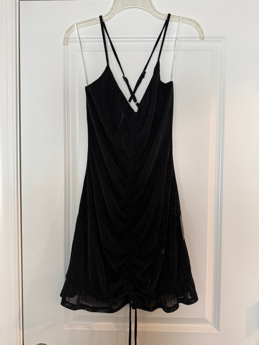 Lulu's Black Sparkle Cowl Slip Mini Dress